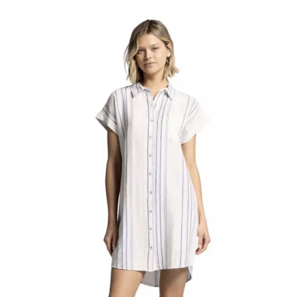 Thread & Supply Shirt Dress Button Front Linen Blend Coastal Beach Natural Large